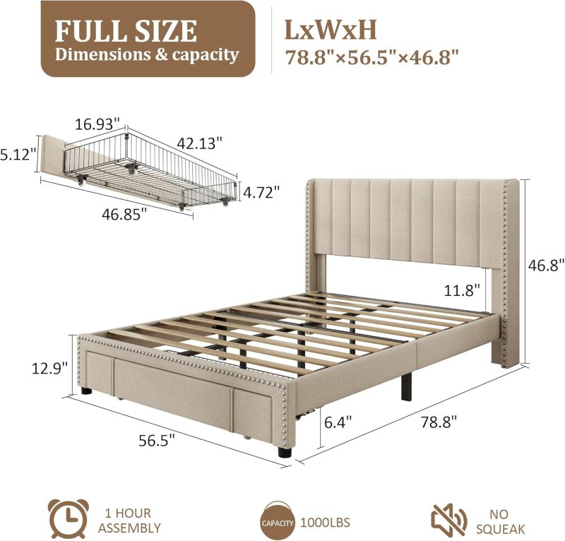 Full Size Platform Bed Frame  Khaki - Image 2